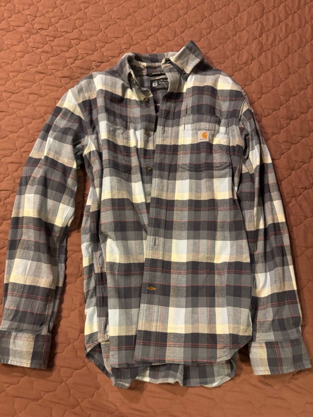 Carhartt Men's Gray Plaid Long-Sleeve Button-Down Shirt